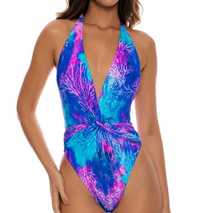 LULI REEF - Front Twist Halter One Piece