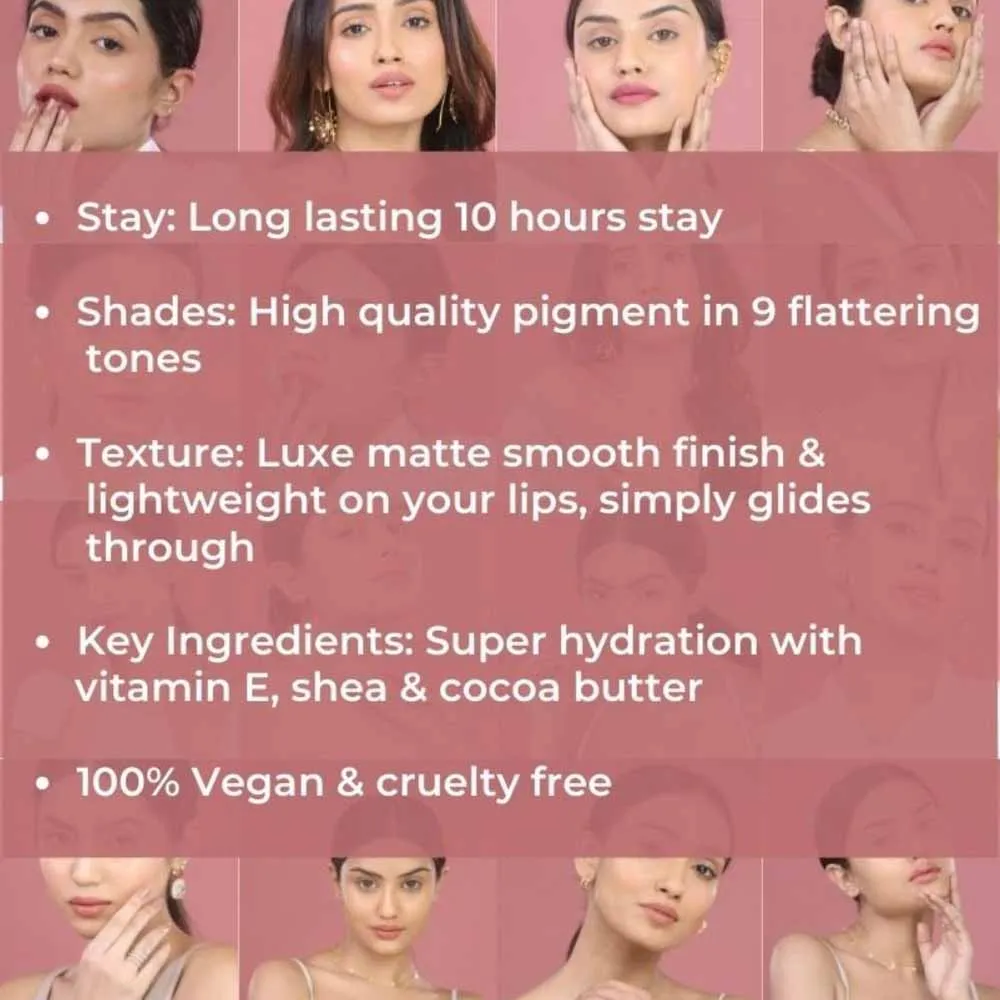 Luxe Matte Liquid Lipstick | Lightweight & Comfortable | Super Hydrating | 10 Hrs Long Lasting