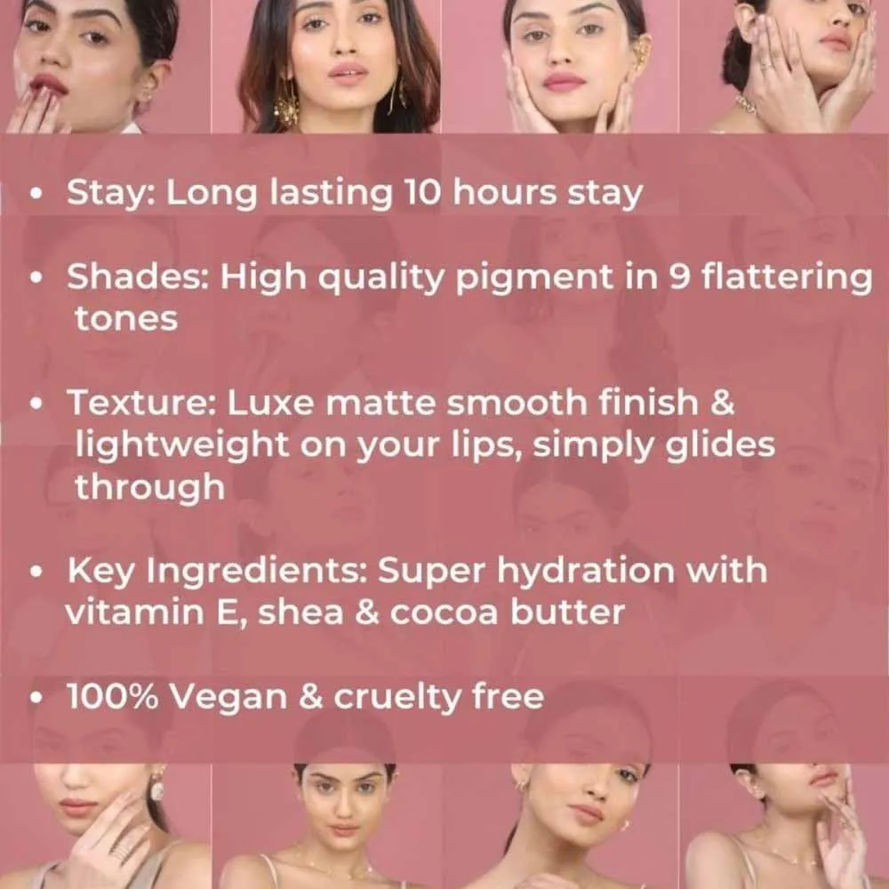 Luxe Matte Liquid Lipstick | Lightweight & Comfortable | Super Hydrating | 10 Hrs Long Lasting
