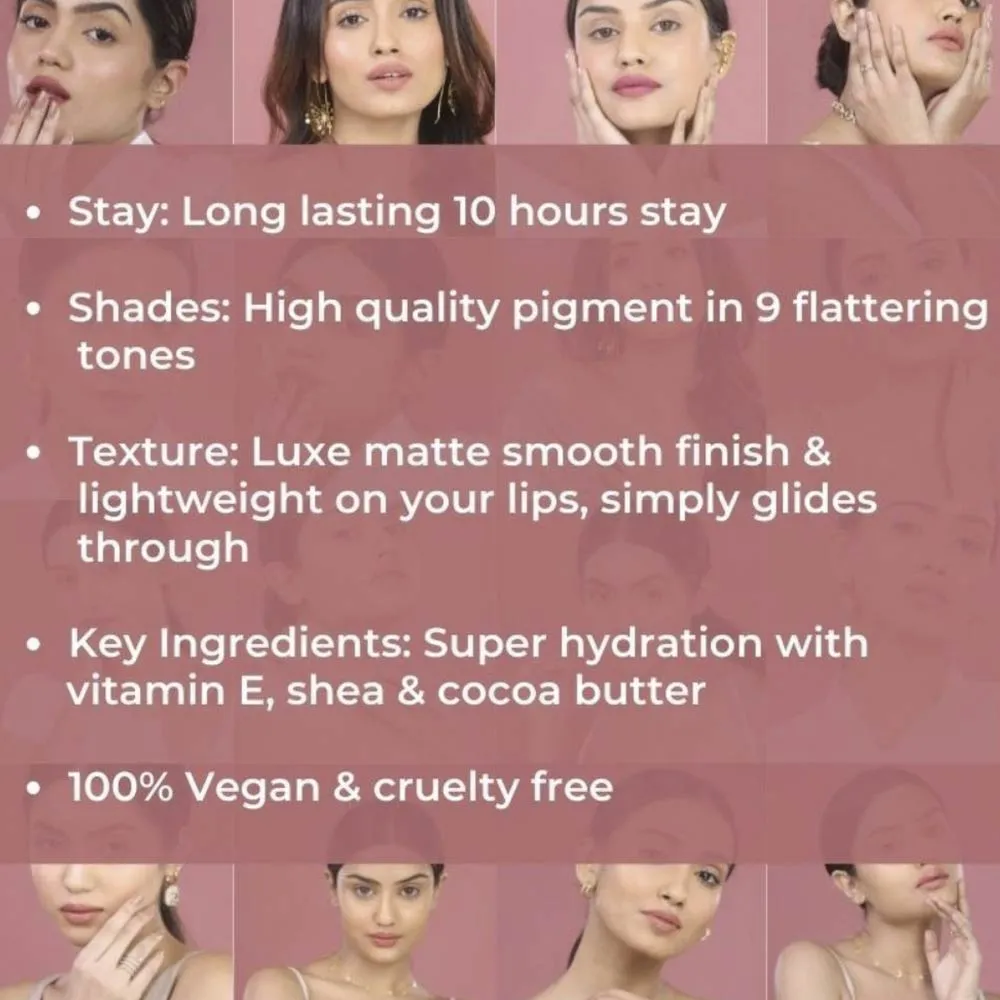 Luxe Matte Liquid Lipstick | Lightweight & Comfortable | Super Hydrating | 10 Hrs Long Lasting