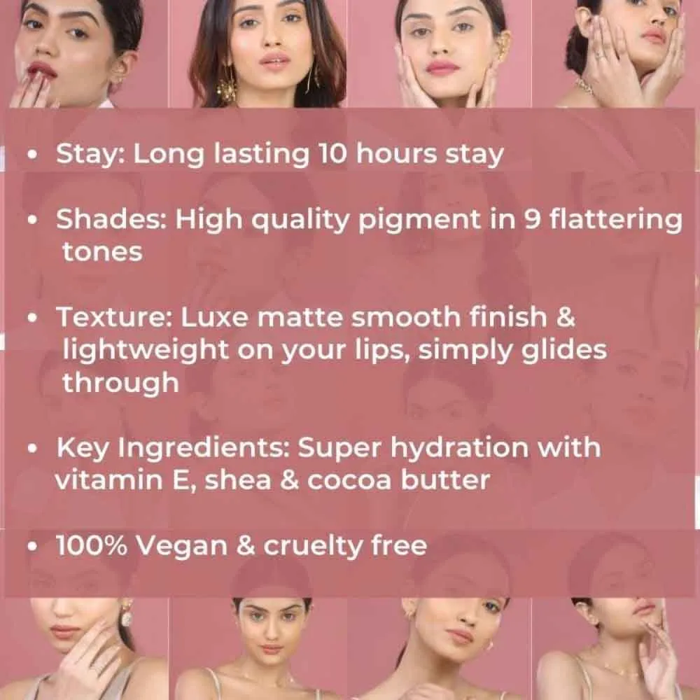 Luxe Matte Liquid Lipstick | Lightweight & Comfortable | Super Hydrating | 10 Hrs Long Lasting