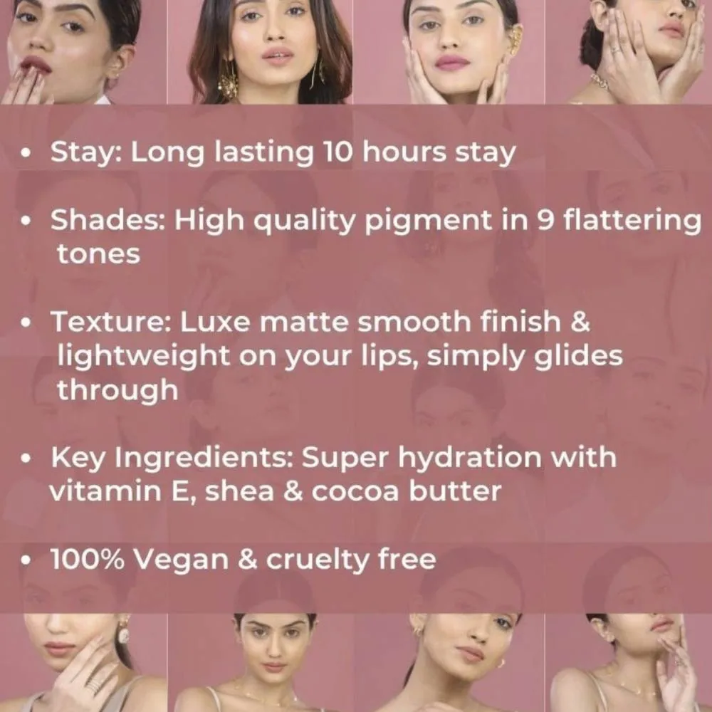 Luxe Matte Liquid Lipstick | Lightweight & Comfortable | Super Hydrating | 10 Hrs Long Lasting
