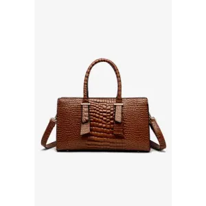 Luxurious Brown Croc Textured PU Leather Handbag