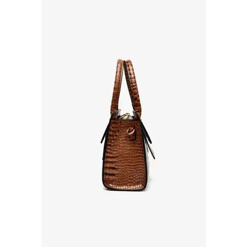 Luxurious Brown Croc Textured PU Leather Handbag