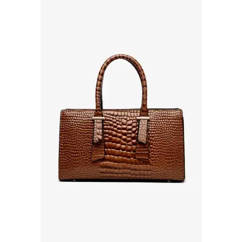Luxurious Brown Croc Textured PU Leather Handbag