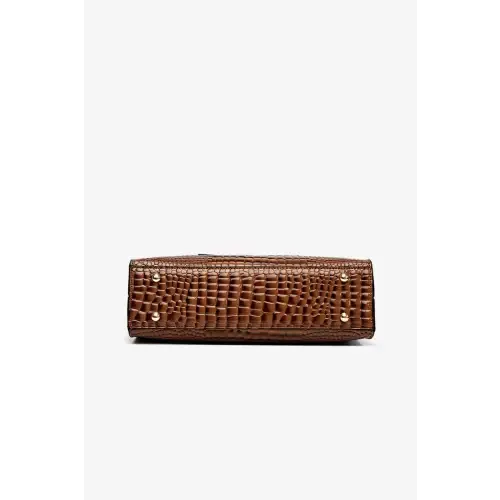 Luxurious Brown Croc Textured PU Leather Handbag