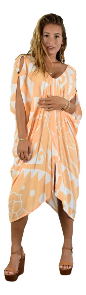 Makena Poncho with coconut buttons - Hawaiian HIbiscus - Orange