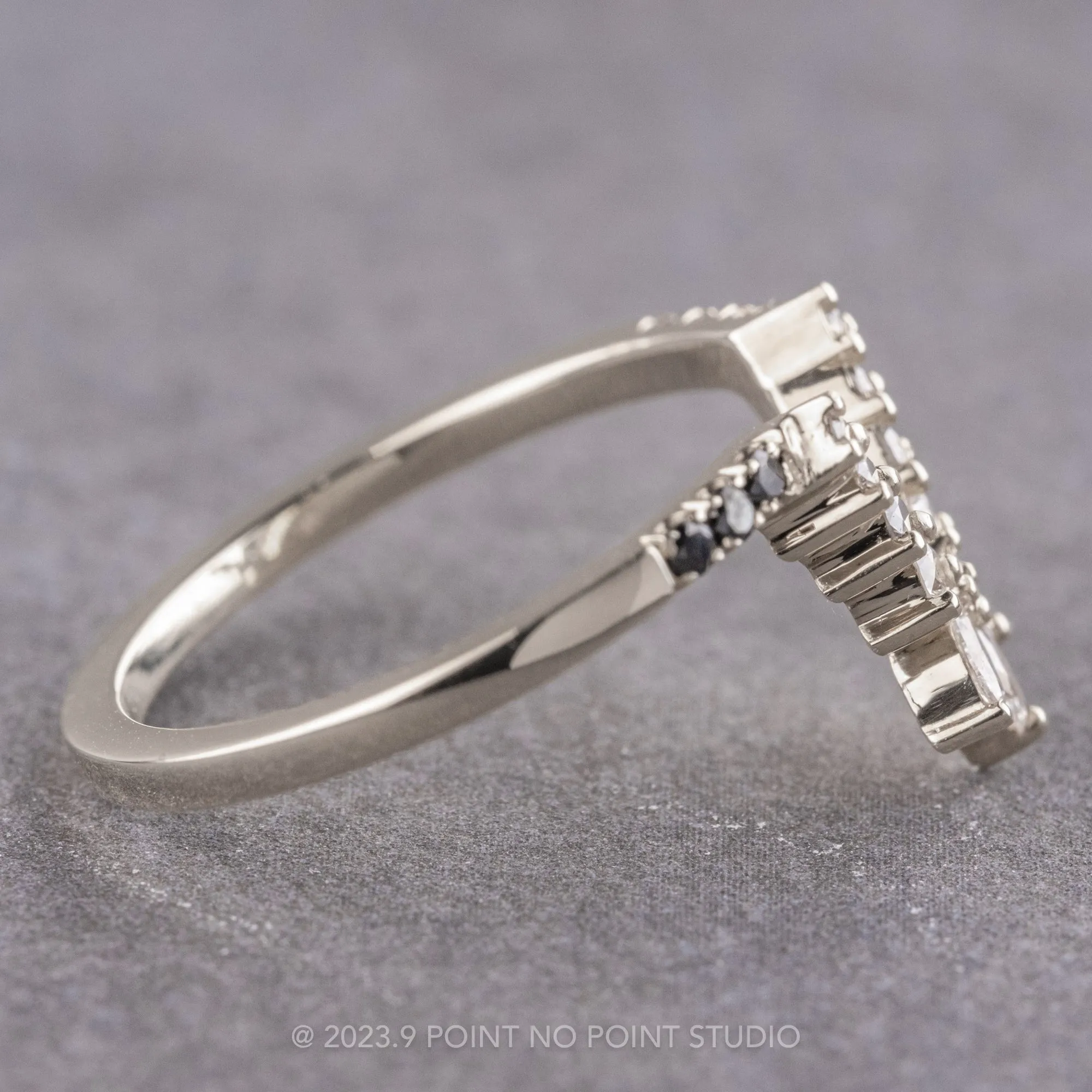 Marquise Diamond Wedding Band, Ombre Cleo Setting, 14k White Gold