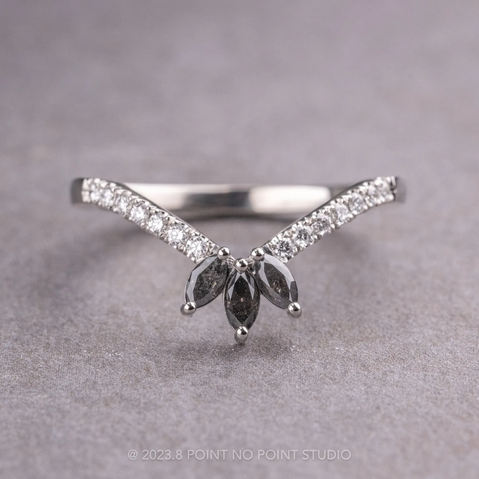 Marquise Diamond Wedding Band, Small Cleo Setting, 14K White Gold