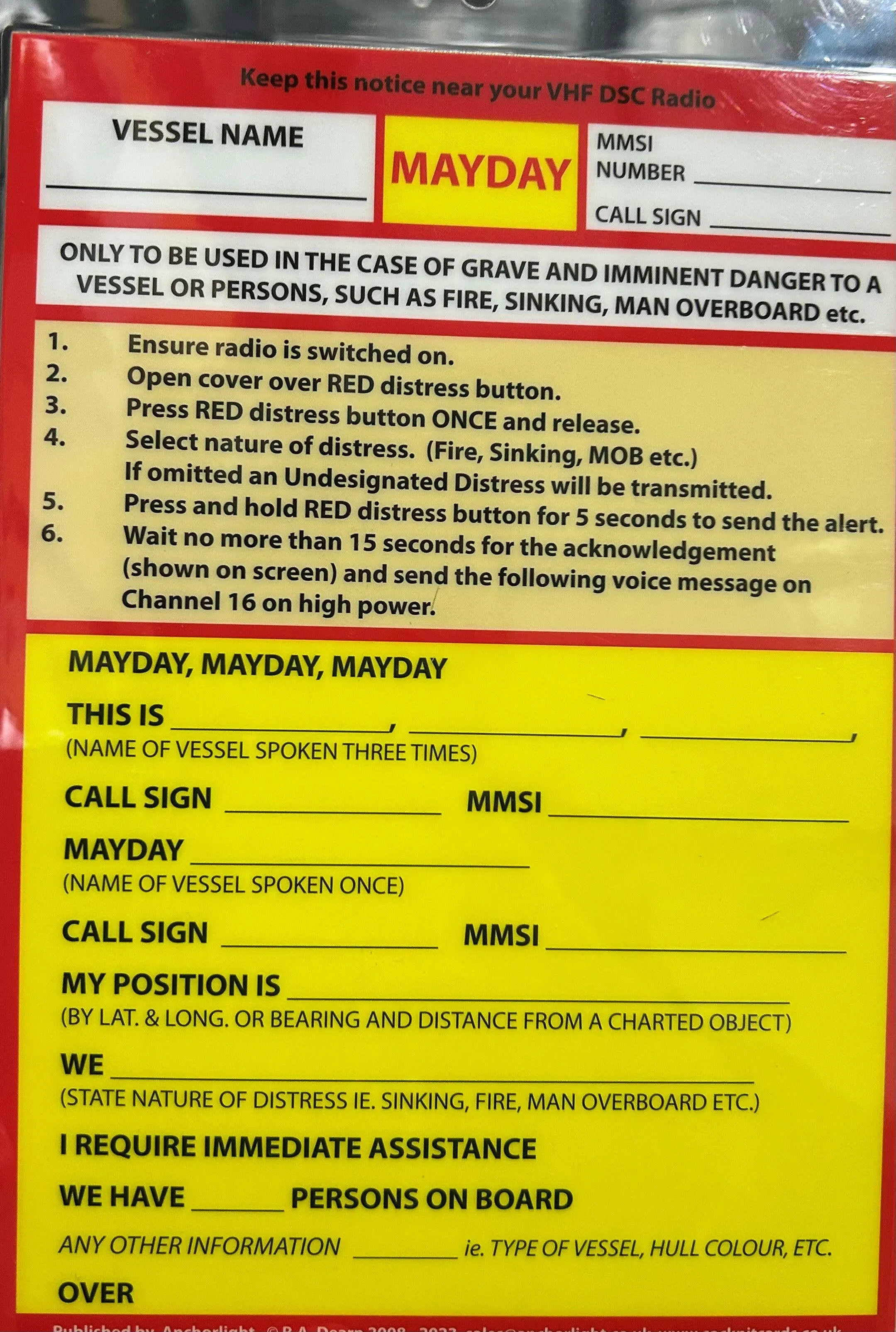Mayday Procedure Card