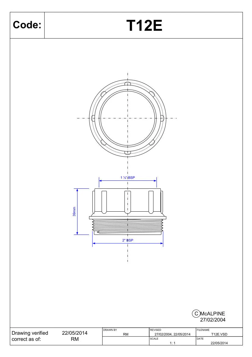 McAlpine T12E 1½" x 2" BSP Female x BSP Male Coupling