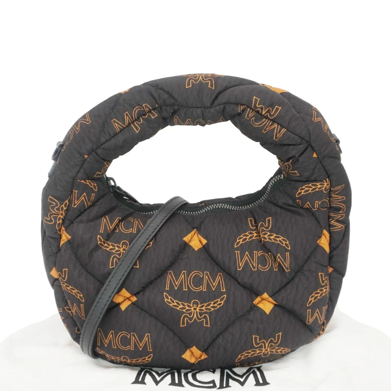 MCM Aren Padded Nylon Hobo Bag Black