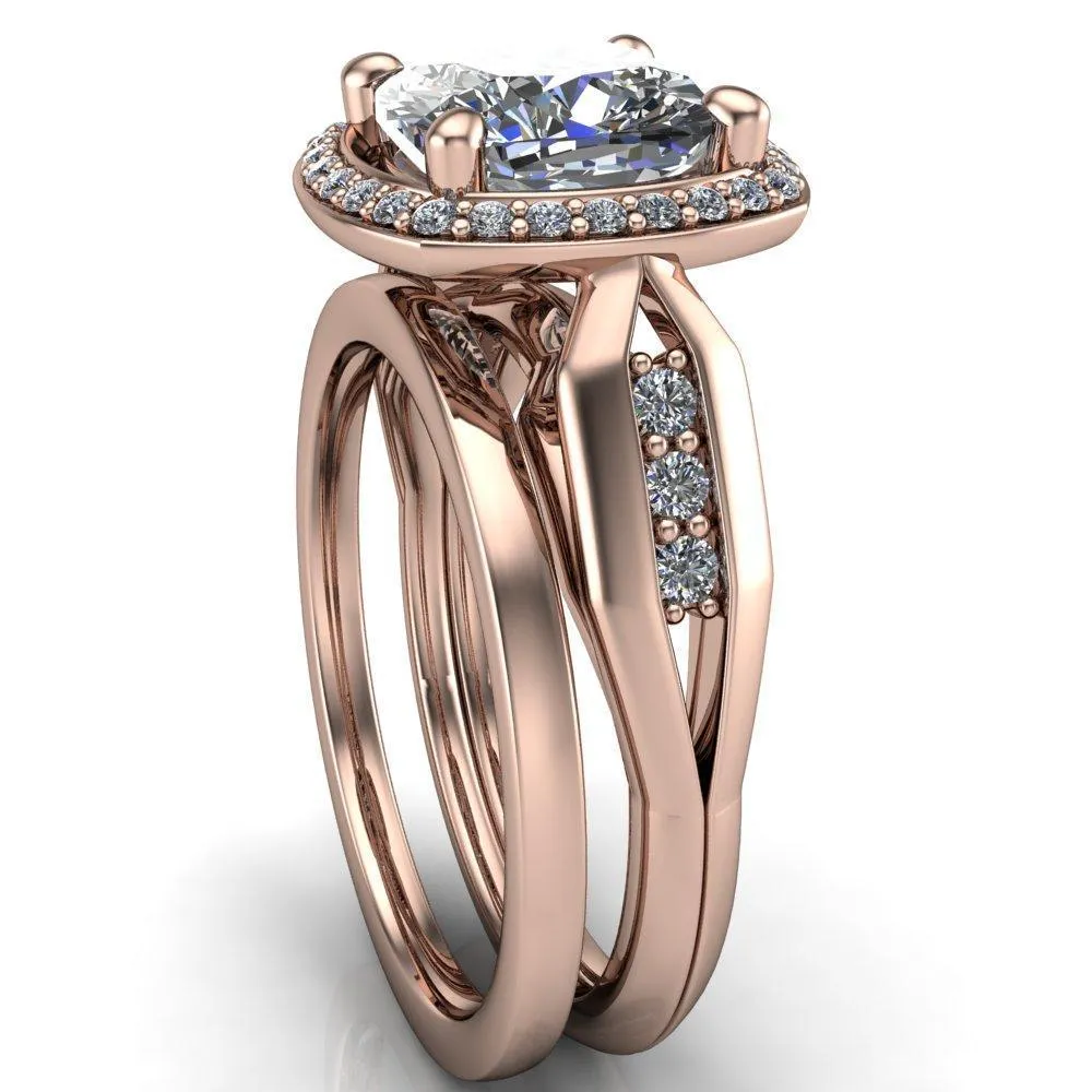 Melody Cushion Center Stone Posh Cathedral Diamond Halo 4 Prong Engagement Ring