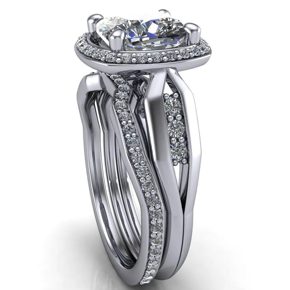 Melody Cushion Center Stone Posh Cathedral Diamond Halo 4 Prong Engagement Ring
