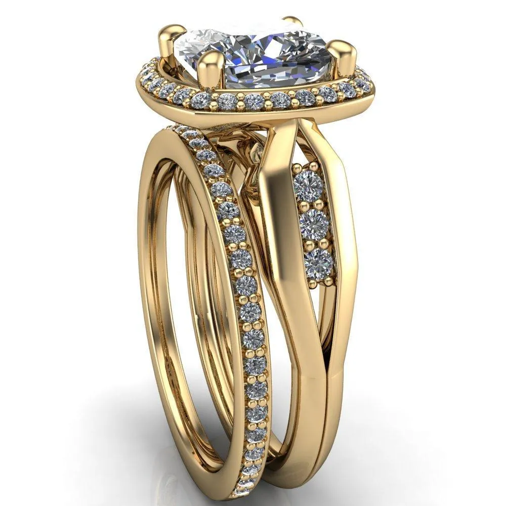 Melody Cushion Center Stone Posh Cathedral Diamond Halo 4 Prong Engagement Ring