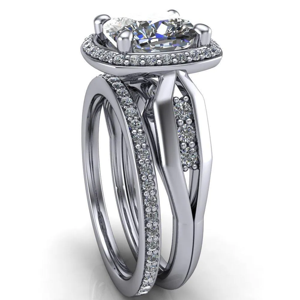 Melody Cushion Center Stone Posh Cathedral Diamond Halo 4 Prong Engagement Ring