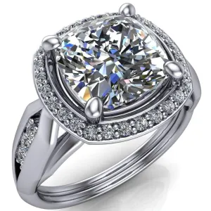 Melody Cushion Center Stone Posh Cathedral Diamond Halo 4 Prong Engagement Ring