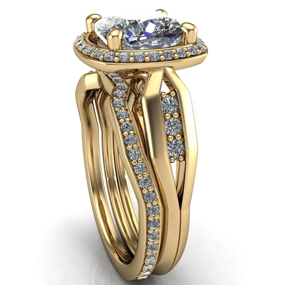Melody Cushion Center Stone Posh Cathedral Diamond Halo 4 Prong Engagement Ring