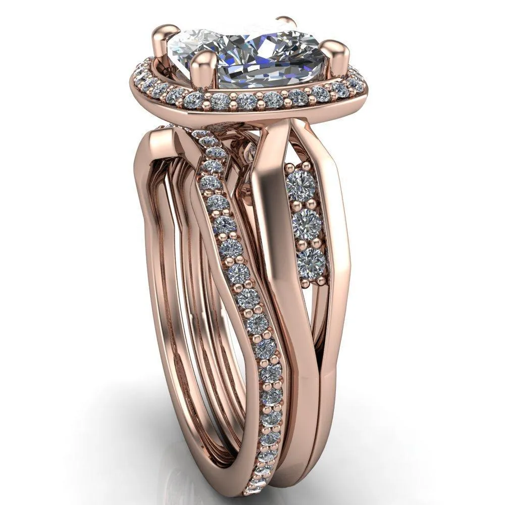 Melody Cushion Center Stone Posh Cathedral Diamond Halo 4 Prong Engagement Ring