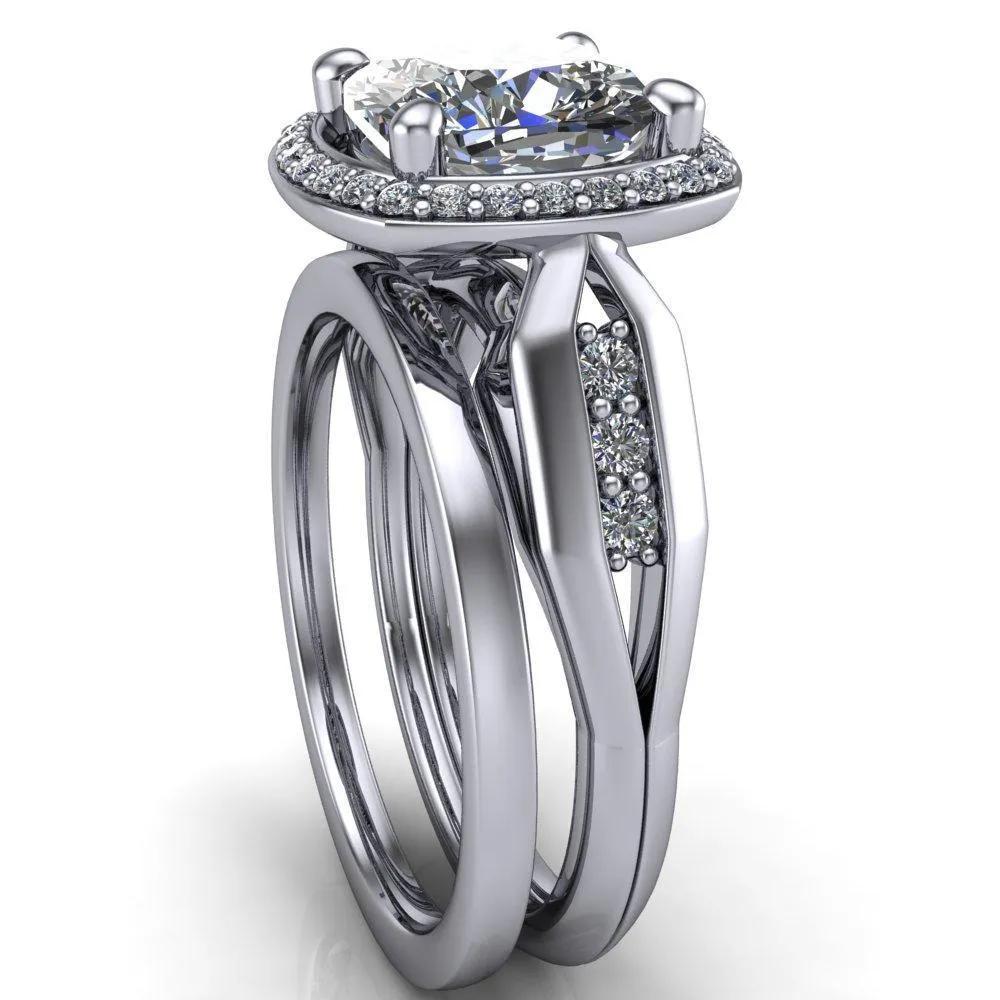 Melody Cushion Center Stone Posh Cathedral Diamond Halo 4 Prong Engagement Ring
