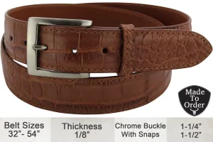 Men's Cognac American Alligator Designer Full Grain Leather Belt **Made To Order Allow 5 To 6 Weeks To Ship