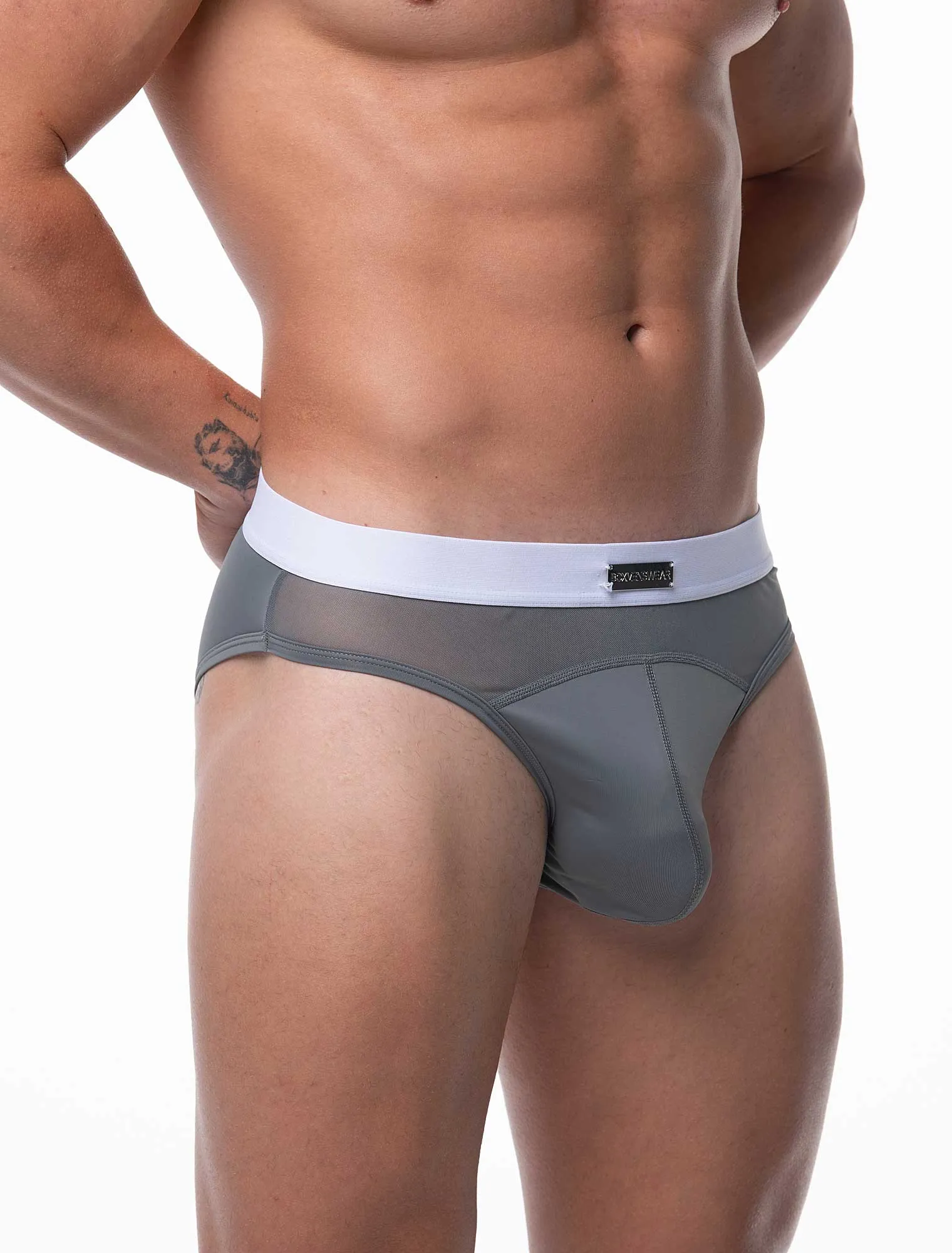 Mens Curved Mesh Briefs - Grey