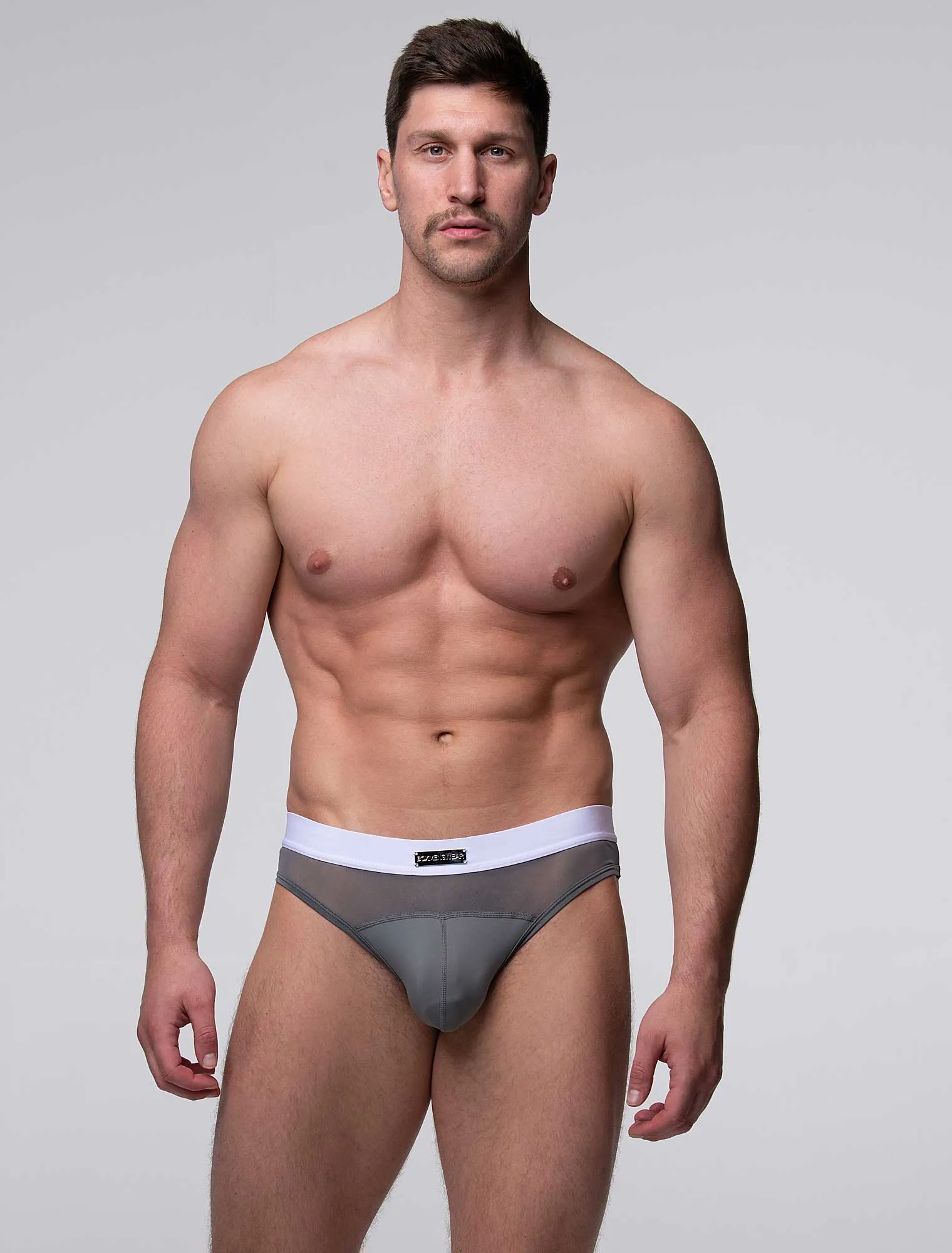 Mens Curved Mesh Briefs - Grey