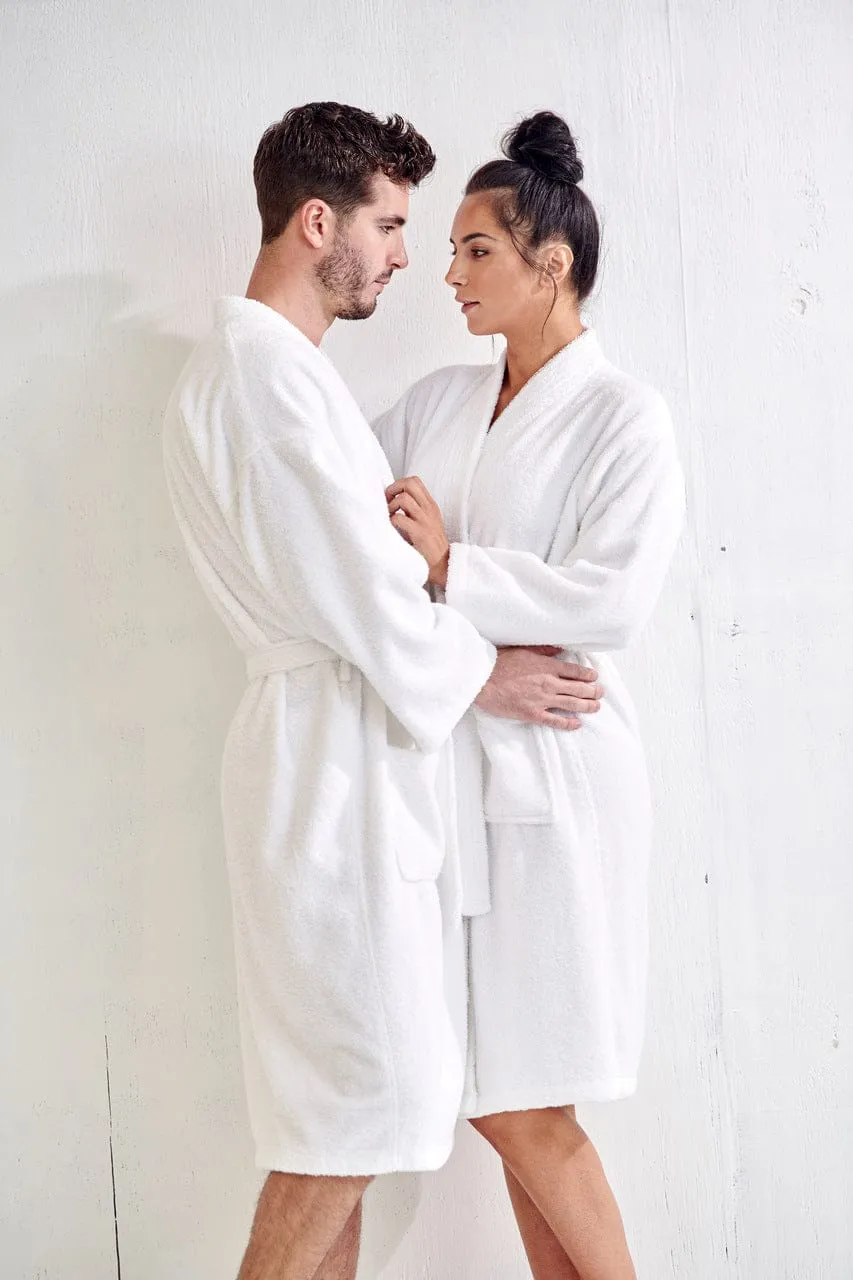 Men's Terry Cloth Bathrobe, Kimono Style, Luxury Terry Cotton Turkish & Comfortable, (White)