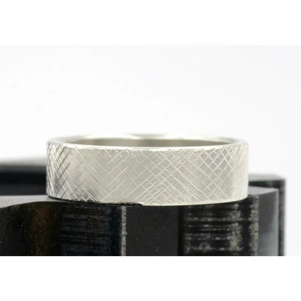 Men's White Gold Cross Hatched Wedding Band