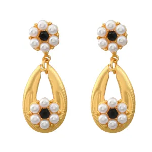 Mid-Ancient Earrings European and American Vintage Earrings Women's Bohemian Style Drop-Shaped Alloy Inlaid Pearl Flower Earrings Wholesale