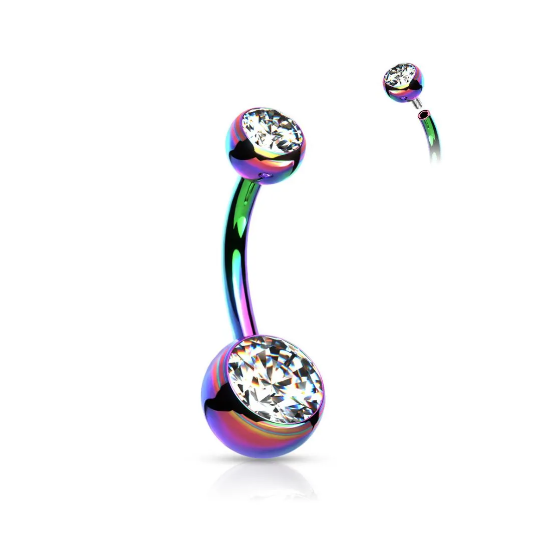 Multi Color Titanium Internally Threaded Double Jewel Belly Button Ring