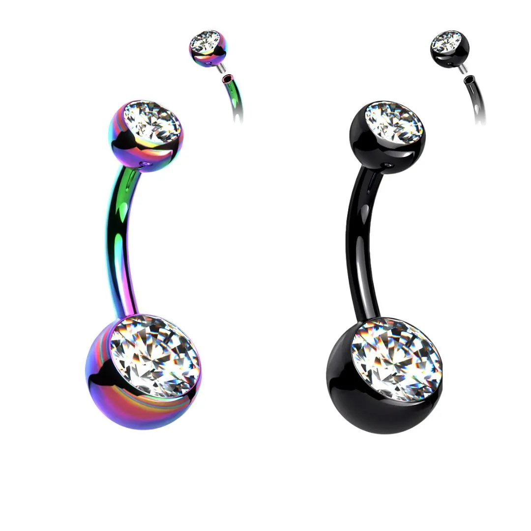 Multi Color Titanium Internally Threaded Double Jewel Belly Button Ring