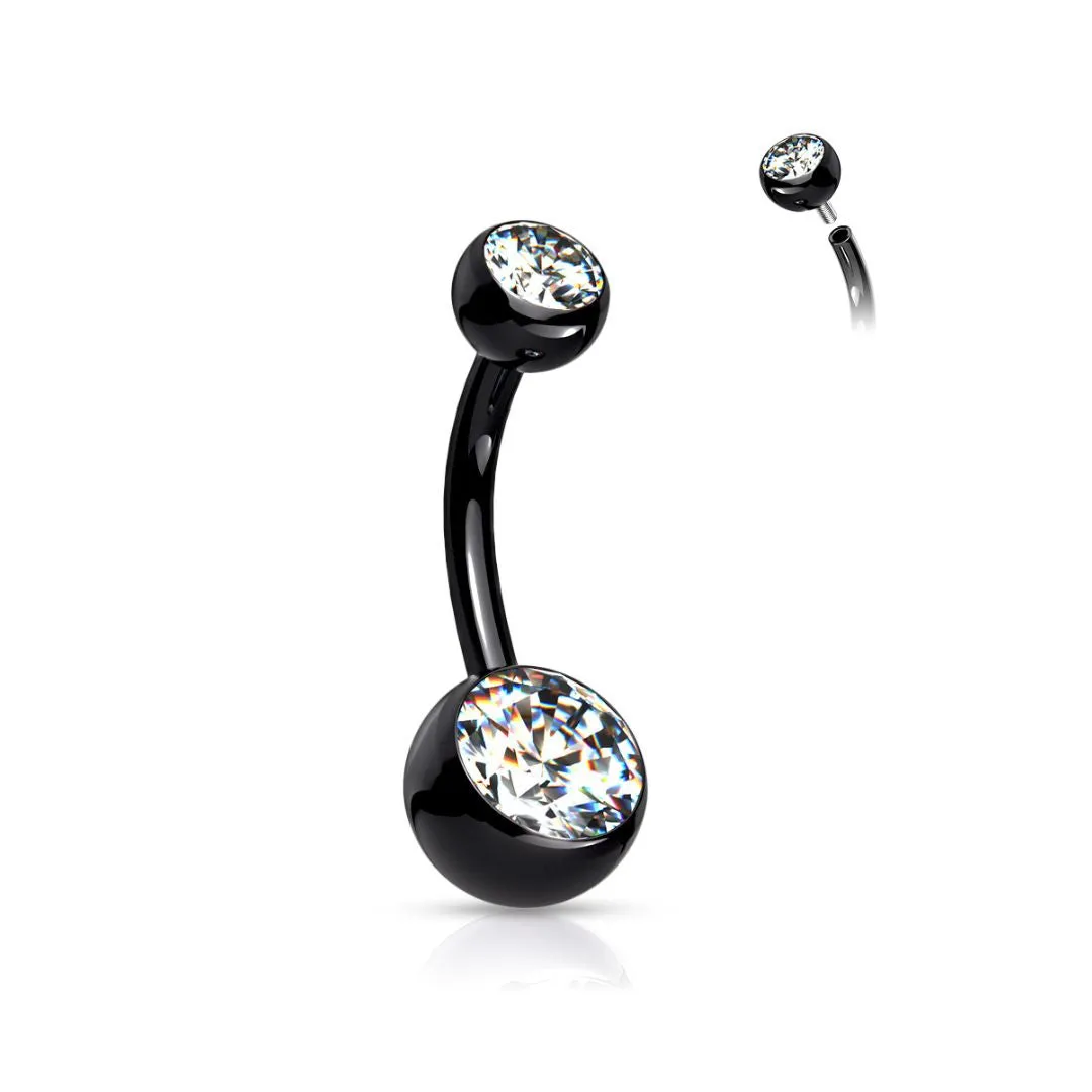 Multi Color Titanium Internally Threaded Double Jewel Belly Button Ring