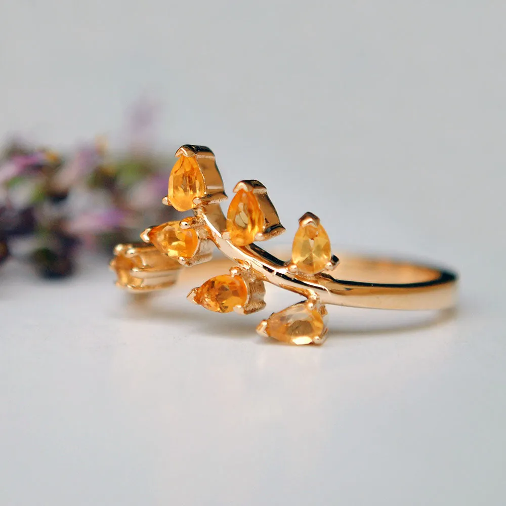Natural Citrine Leaf Wine Wedding Band