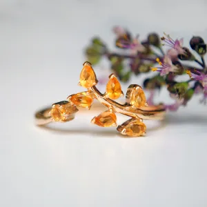 Natural Citrine Leaf Wine Wedding Band