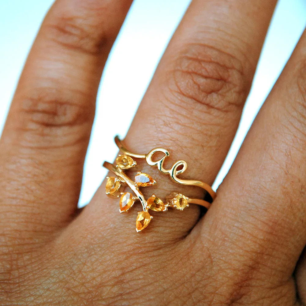 Natural Citrine Leaf Wine Wedding Band