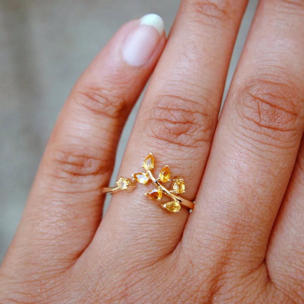 Natural Citrine Leaf Wine Wedding Band