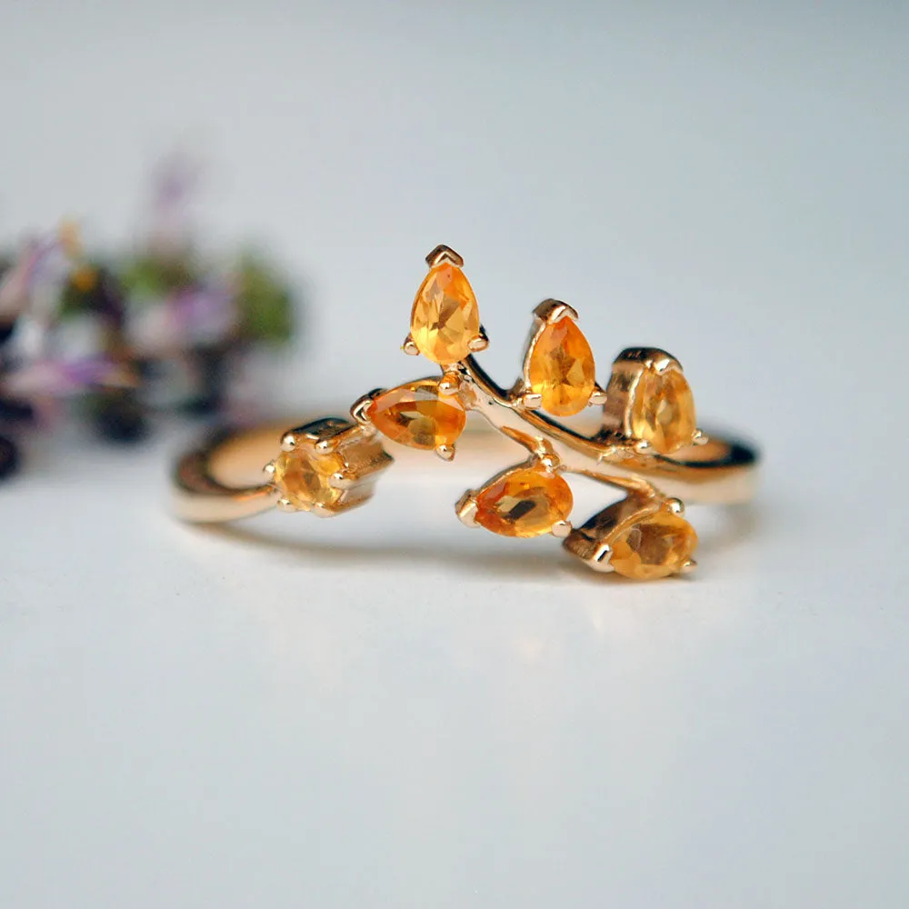 Natural Citrine Leaf Wine Wedding Band
