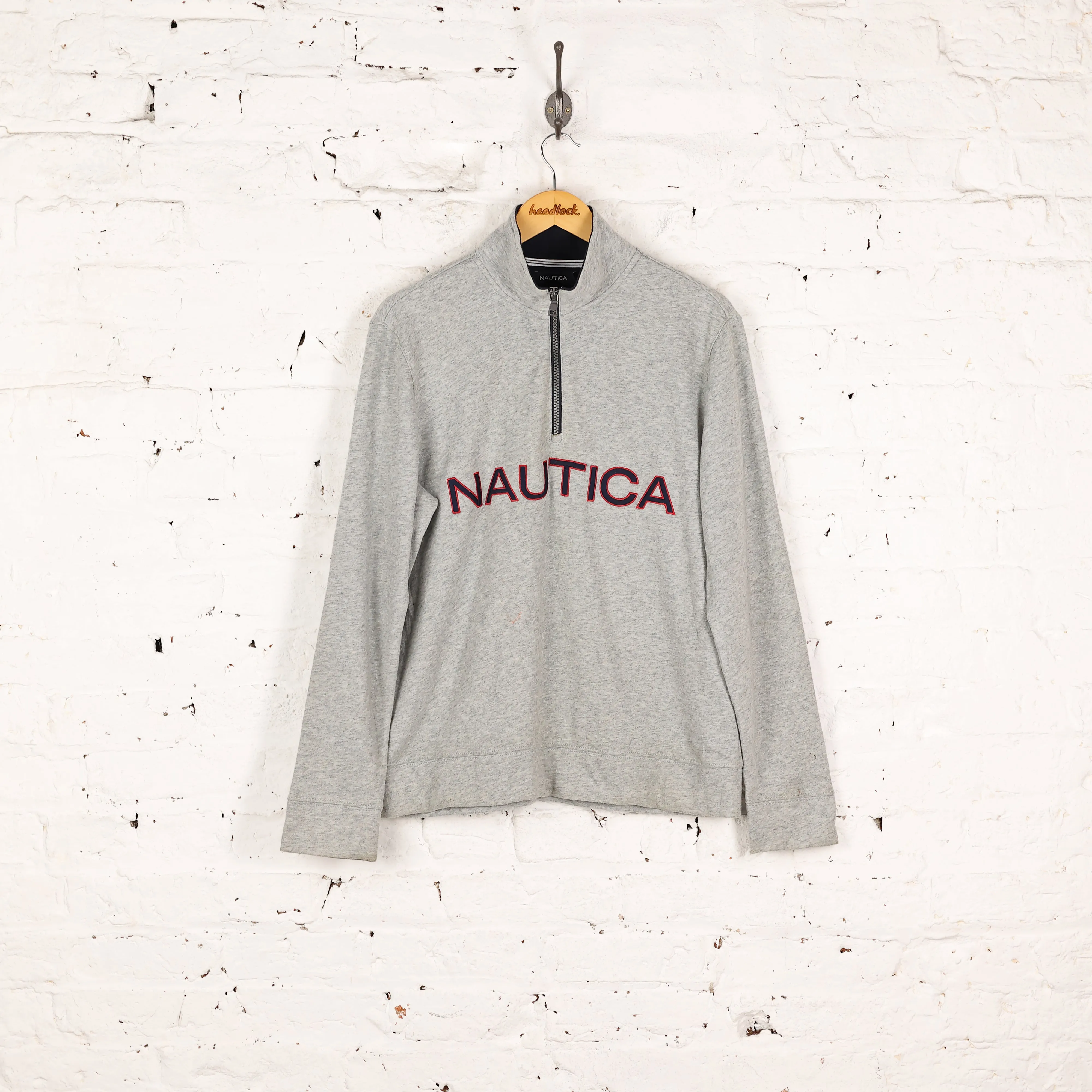 Nautica Spell Out 1/4 Zip Sweatshirt - Grey - S