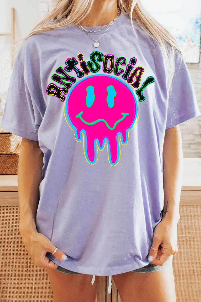 Neon Antisocial Smile Short Sleeve Relaxed Fit T-Shirt