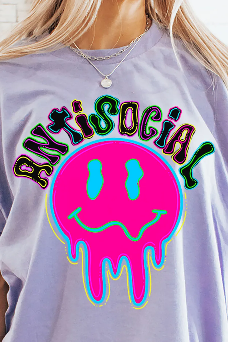 Neon Antisocial Smile Short Sleeve Relaxed Fit T-Shirt