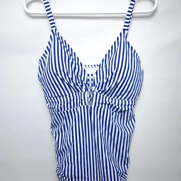 New George Navy Inspired Swim Top Tankini Top, Plus Sz 3X! Royal Blue/White Stripe
