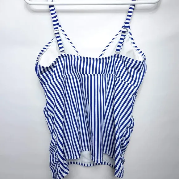 New George Navy Inspired Swim Top Tankini Top, Plus Sz 3X! Royal Blue/White Stripe