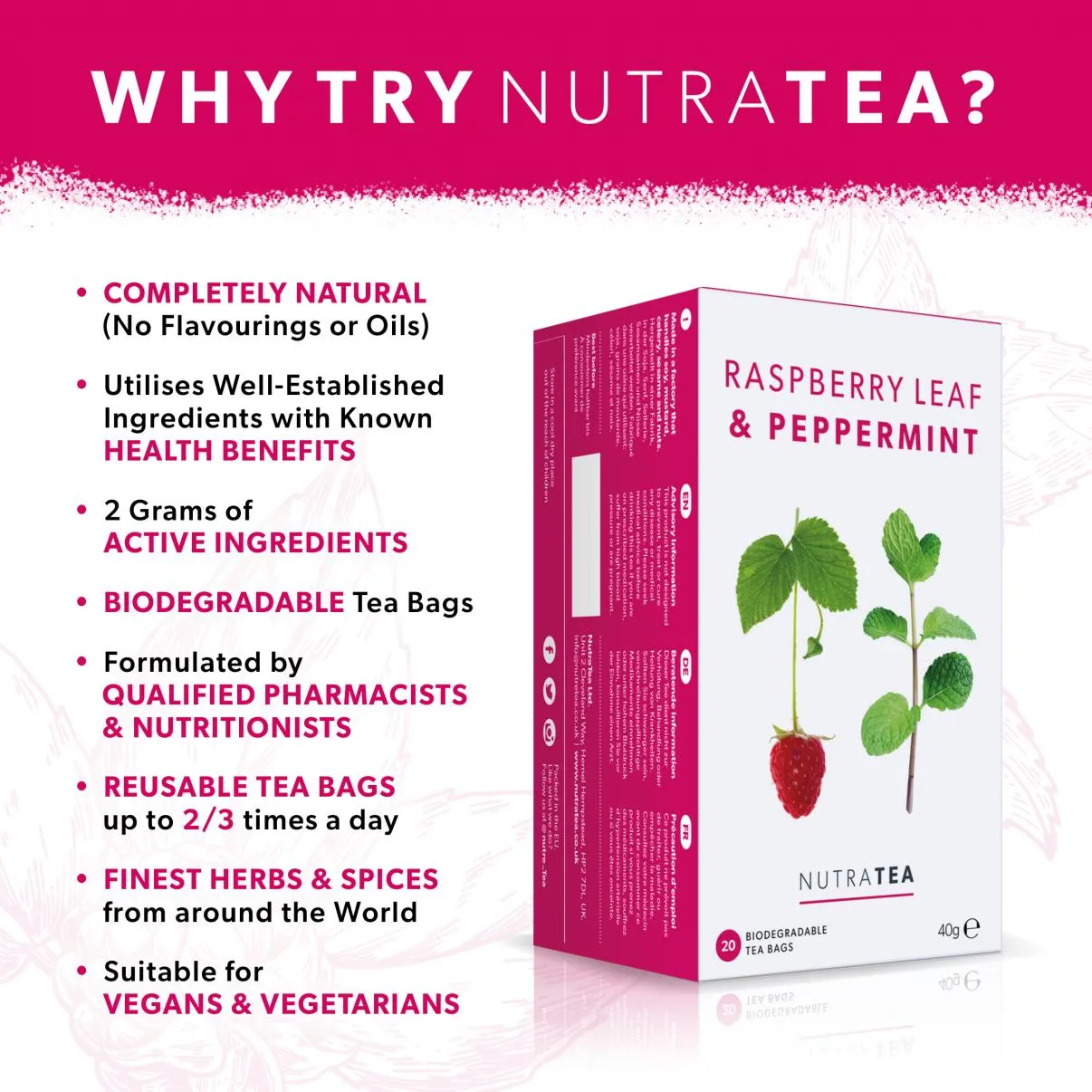 Nutratea Raspberry Leaf & Peppermint Tea Bags 20's