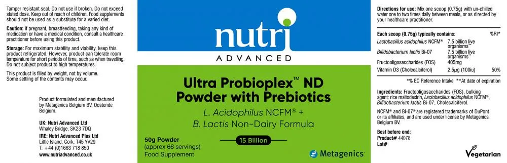 Nutri Advanced Ultra Probioplex ND Powder with Prebiotics 50g (Approx. 66 Servings)