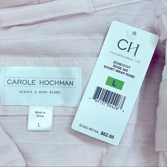 NWT Carol Hochman Tie Front Robe Pink Textured Bathrobe L