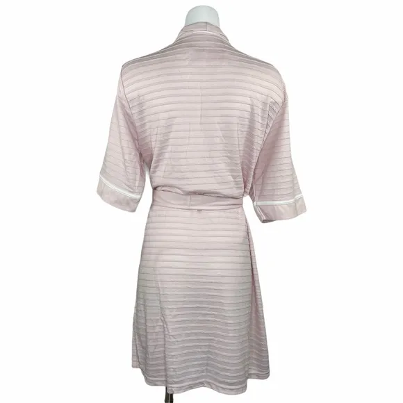 NWT Carol Hochman Tie Front Robe Pink Textured Bathrobe L