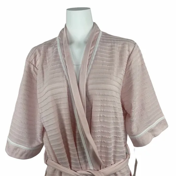 NWT Carol Hochman Tie Front Robe Pink Textured Bathrobe L