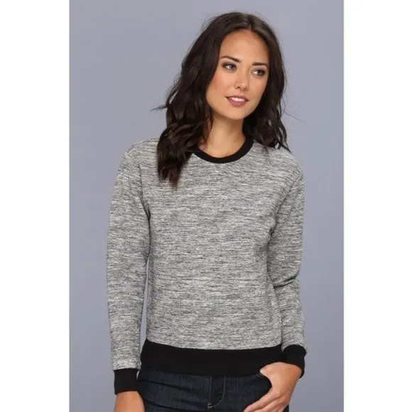 NWT Rebecca Taylor Melange Knit Grey Casual Textured Jersey Sweatshirt Top S