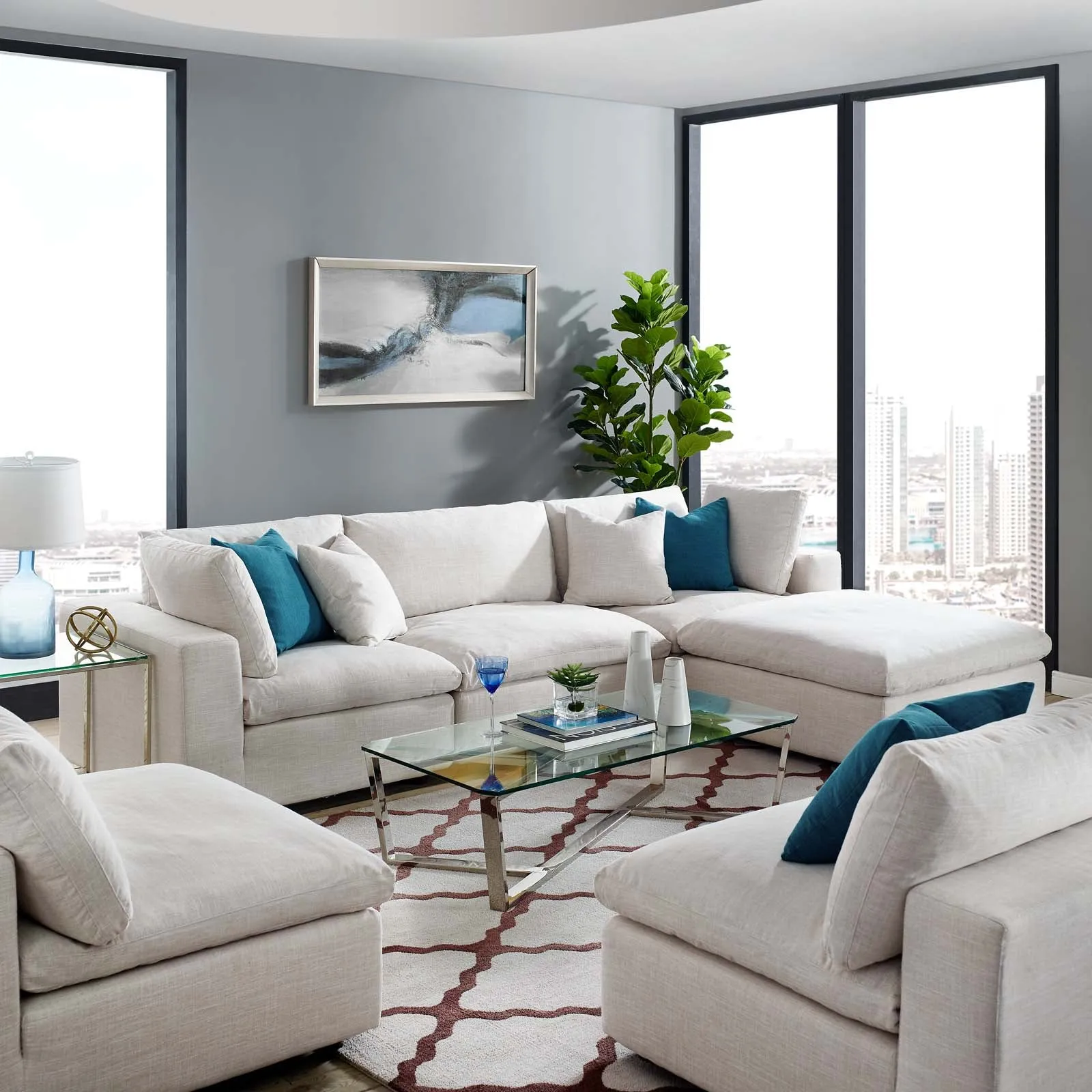 On A Cloud Sectional - Cream Linen